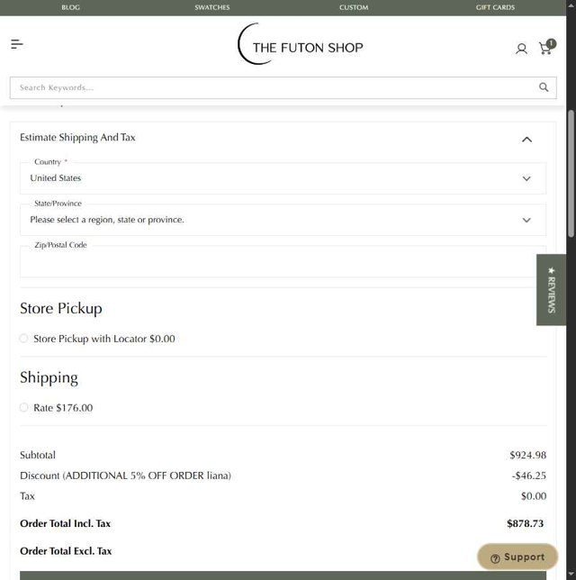 The Futon Shop checkout page showing The Futon Shop discount code box | Screenshot taken by SimplyCodes community member on Aug 23, 2025