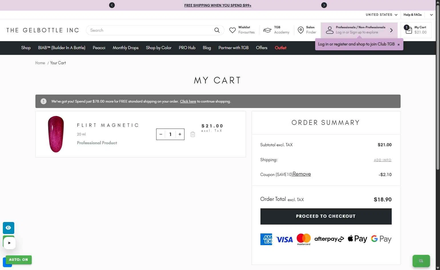The Gel Bottle US checkout page showing The Gel Bottle US coupon code box | Screenshot taken by SimplyCodes community member on Feb 11, 2026