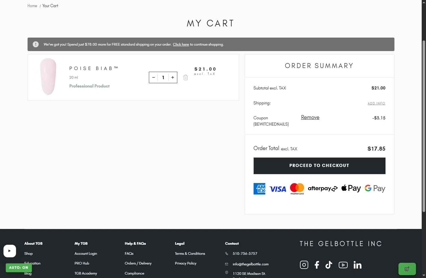 The Gel Bottle US checkout page showing The Gel Bottle US coupon code box | Screenshot taken by SimplyCodes community member on Jan 31, 2026