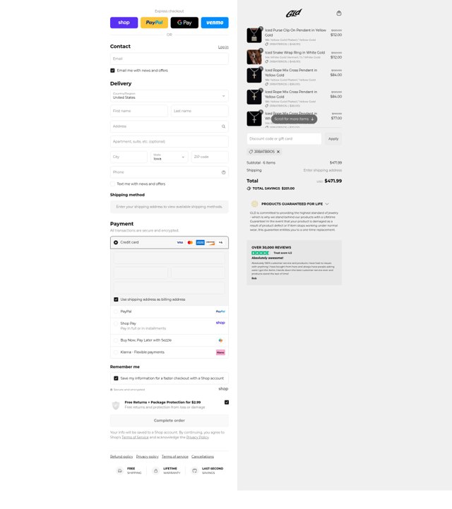 The GLD Shop checkout page showing The GLD Shop promo code box | Screenshot taken by SimplyCodes community member on Sep 4, 2025