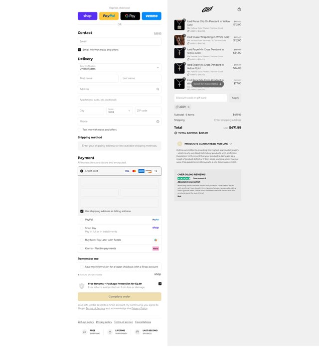 The GLD Shop checkout page showing The GLD Shop promo code box | Screenshot taken by SimplyCodes community member on Sep 4, 2025