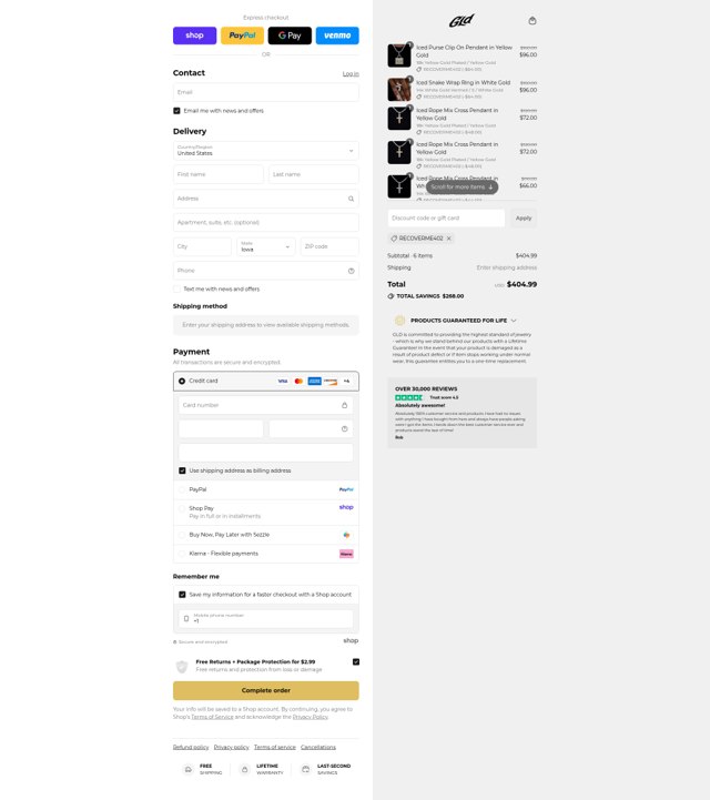 The GLD Shop checkout page showing The GLD Shop promo code box | Screenshot taken by SimplyCodes community member on Sep 4, 2025