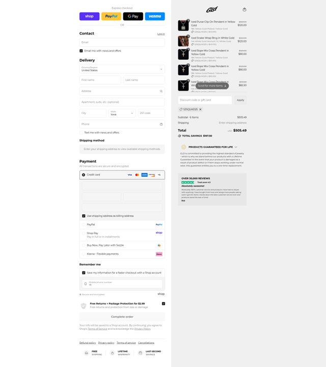 The GLD Shop checkout page showing The GLD Shop promo code box | Screenshot taken by SimplyCodes community member on Sep 4, 2025