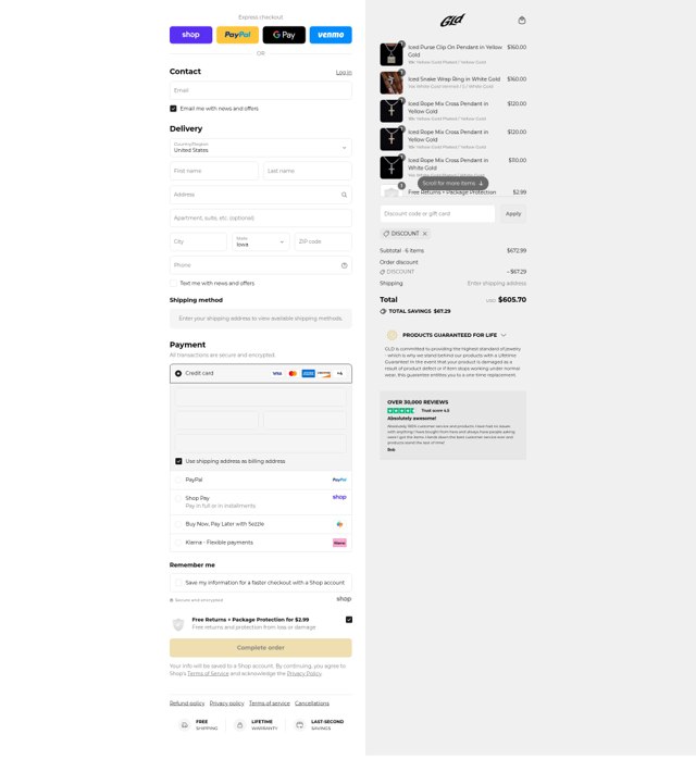 The GLD Shop checkout page showing The GLD Shop promo code box | Screenshot taken by SimplyCodes community member on Sep 4, 2025