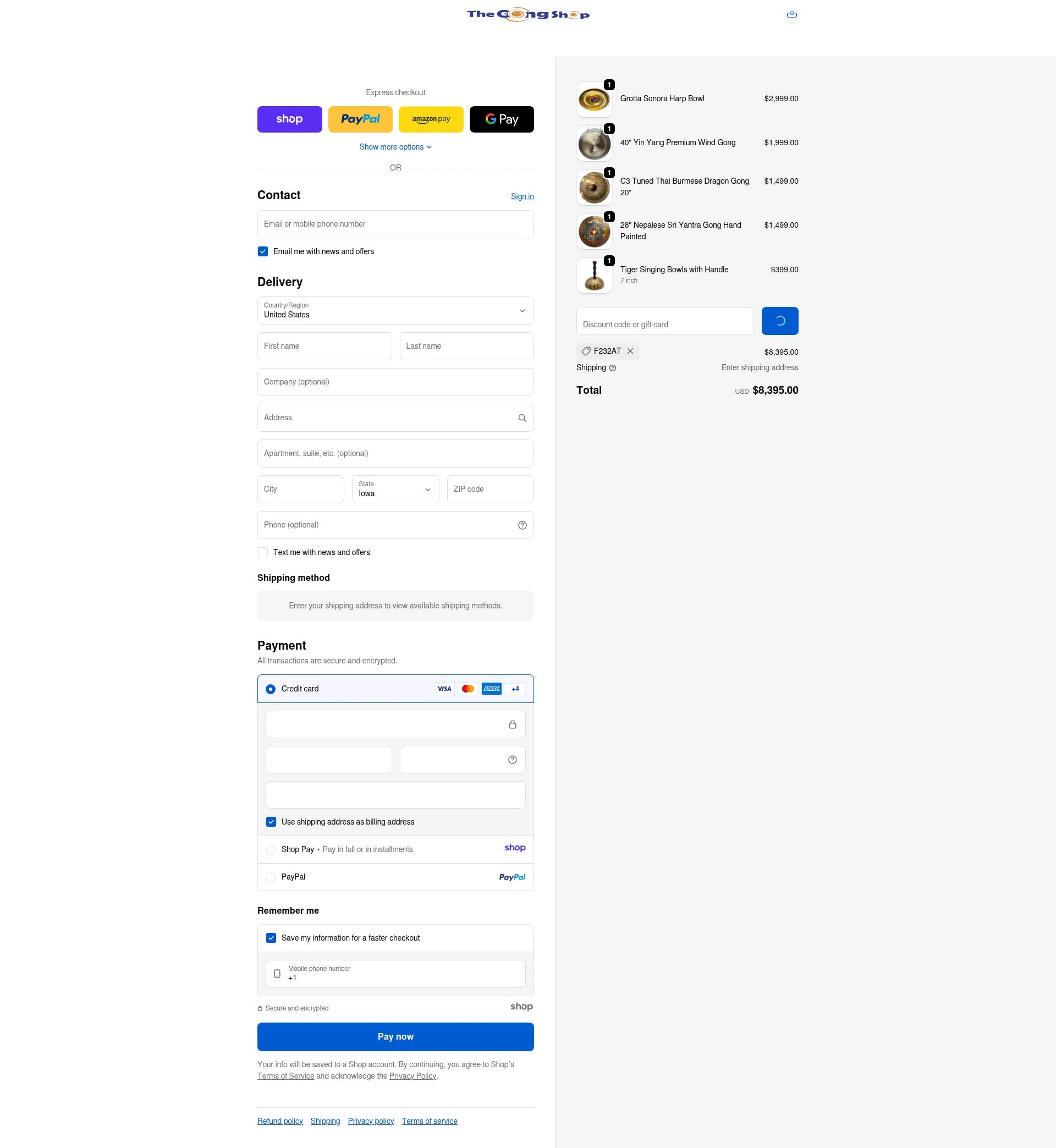 The Gong Shop checkout page showing The Gong Shop discount code box | Screenshot taken by SimplyCodes community member on Dec 25, 2025