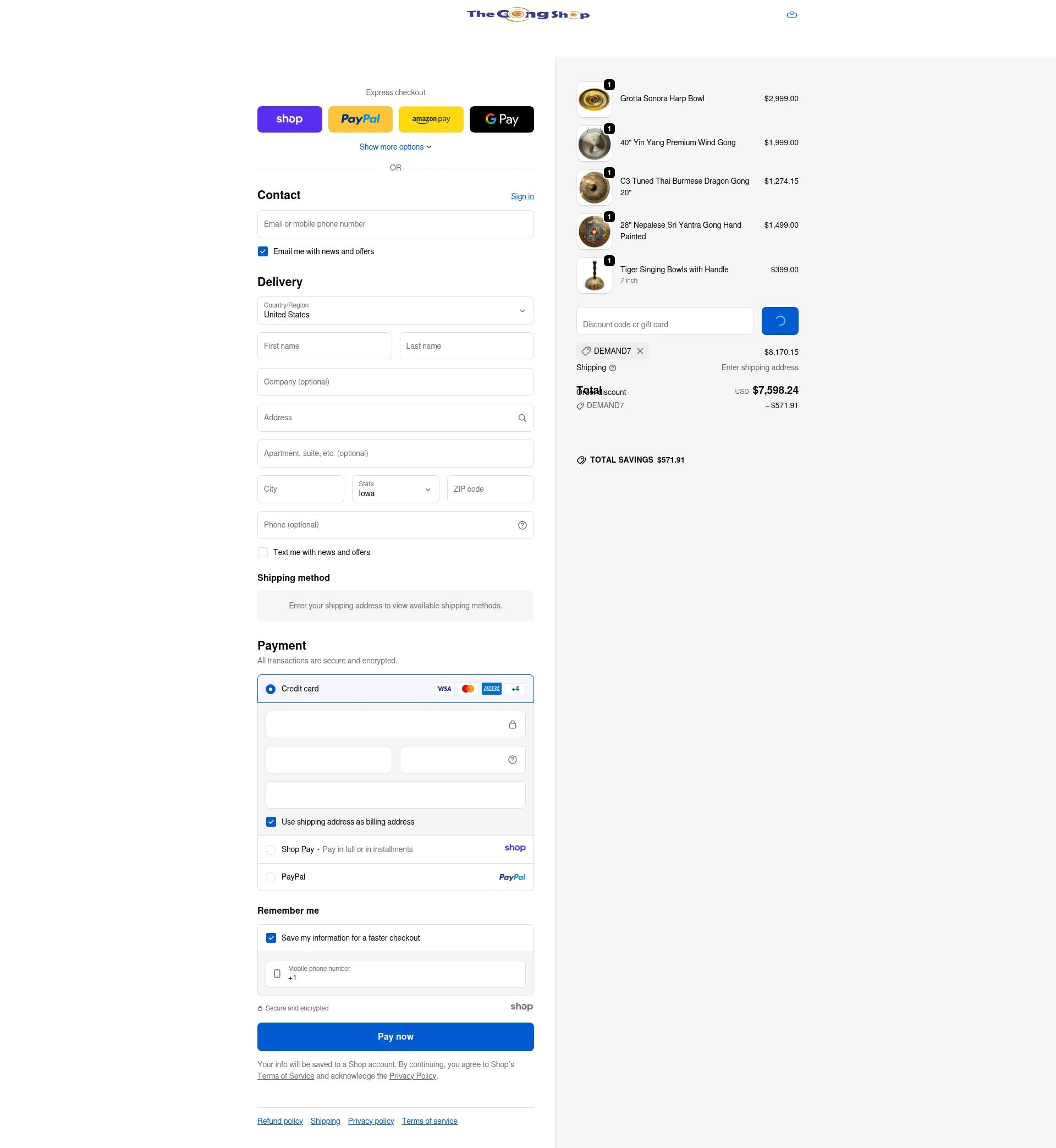 The Gong Shop checkout page showing The Gong Shop discount code box | Screenshot taken by SimplyCodes community member on Dec 30, 2025