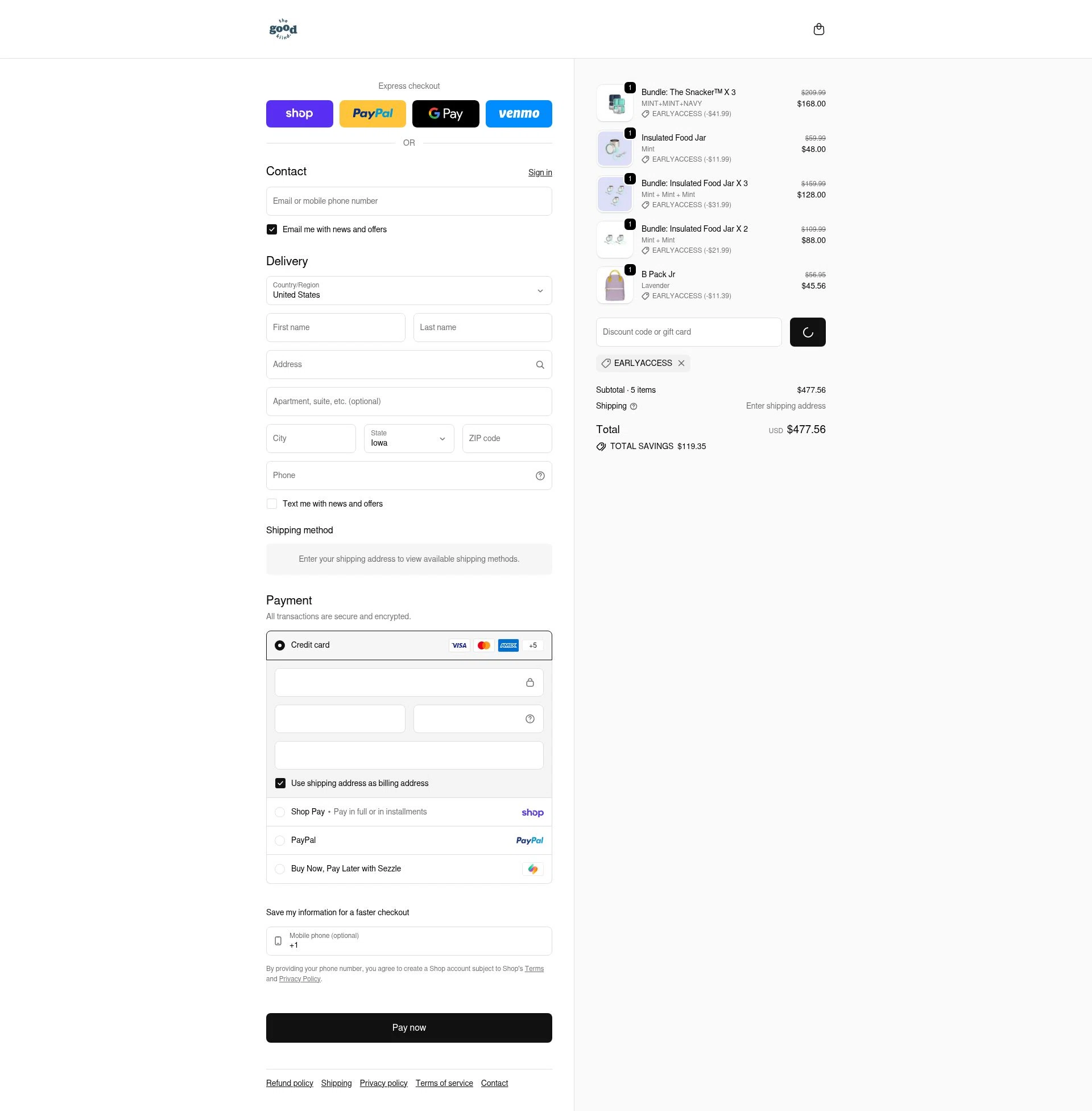 The Good Kiind checkout page showing The Good Kiind promo code box | Screenshot taken by SimplyCodes community member on Jan 31, 2026