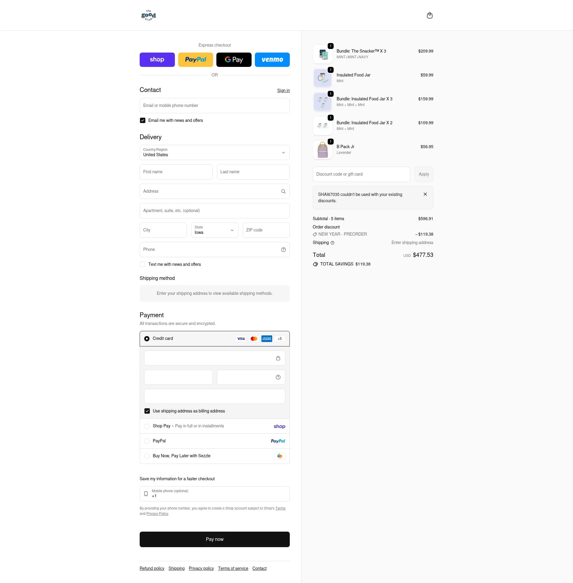 The Good Kiind checkout page showing The Good Kiind promo code box | Screenshot taken by SimplyCodes community member on Feb 4, 2026