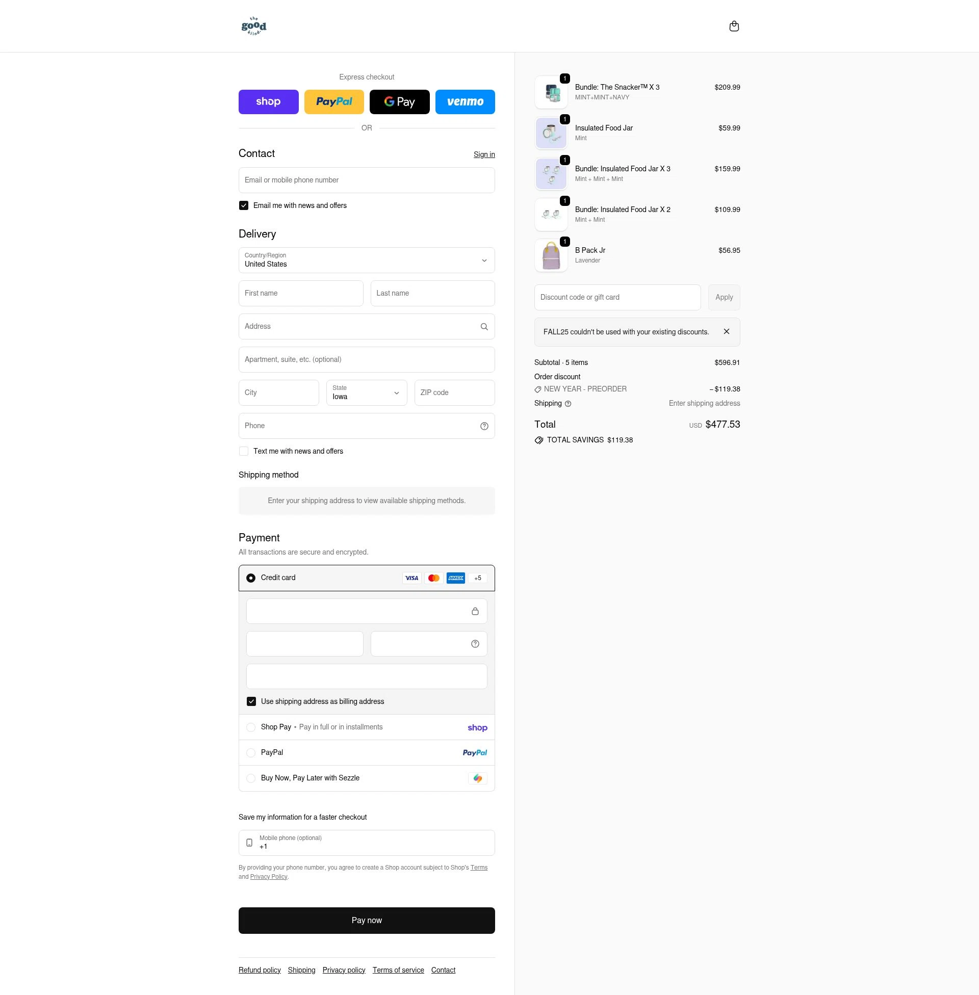 The Good Kiind checkout page showing The Good Kiind promo code box | Screenshot taken by SimplyCodes community member on Feb 4, 2026