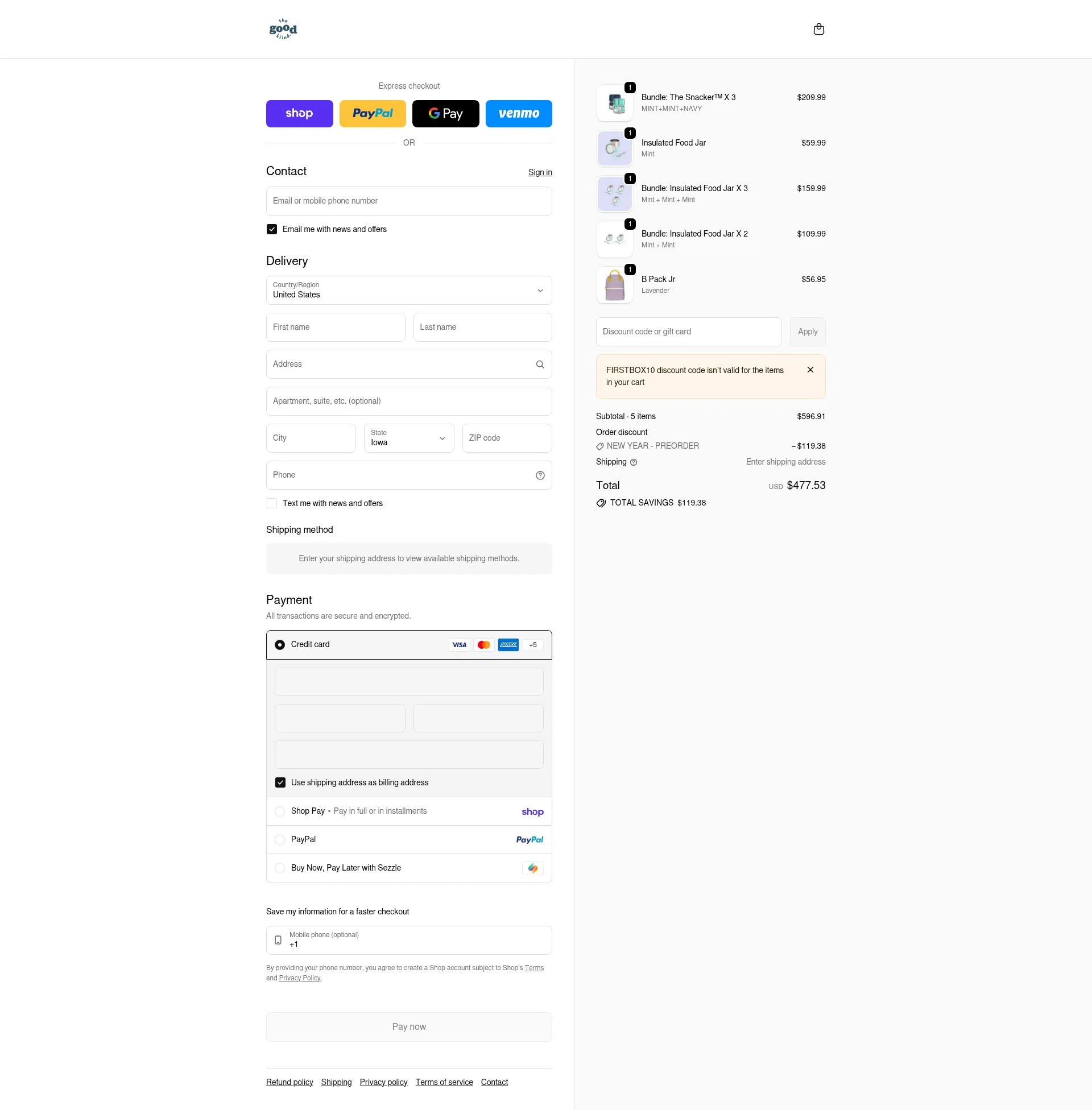 The Good Kiind checkout page showing The Good Kiind promo code box | Screenshot taken by SimplyCodes community member on Feb 4, 2026