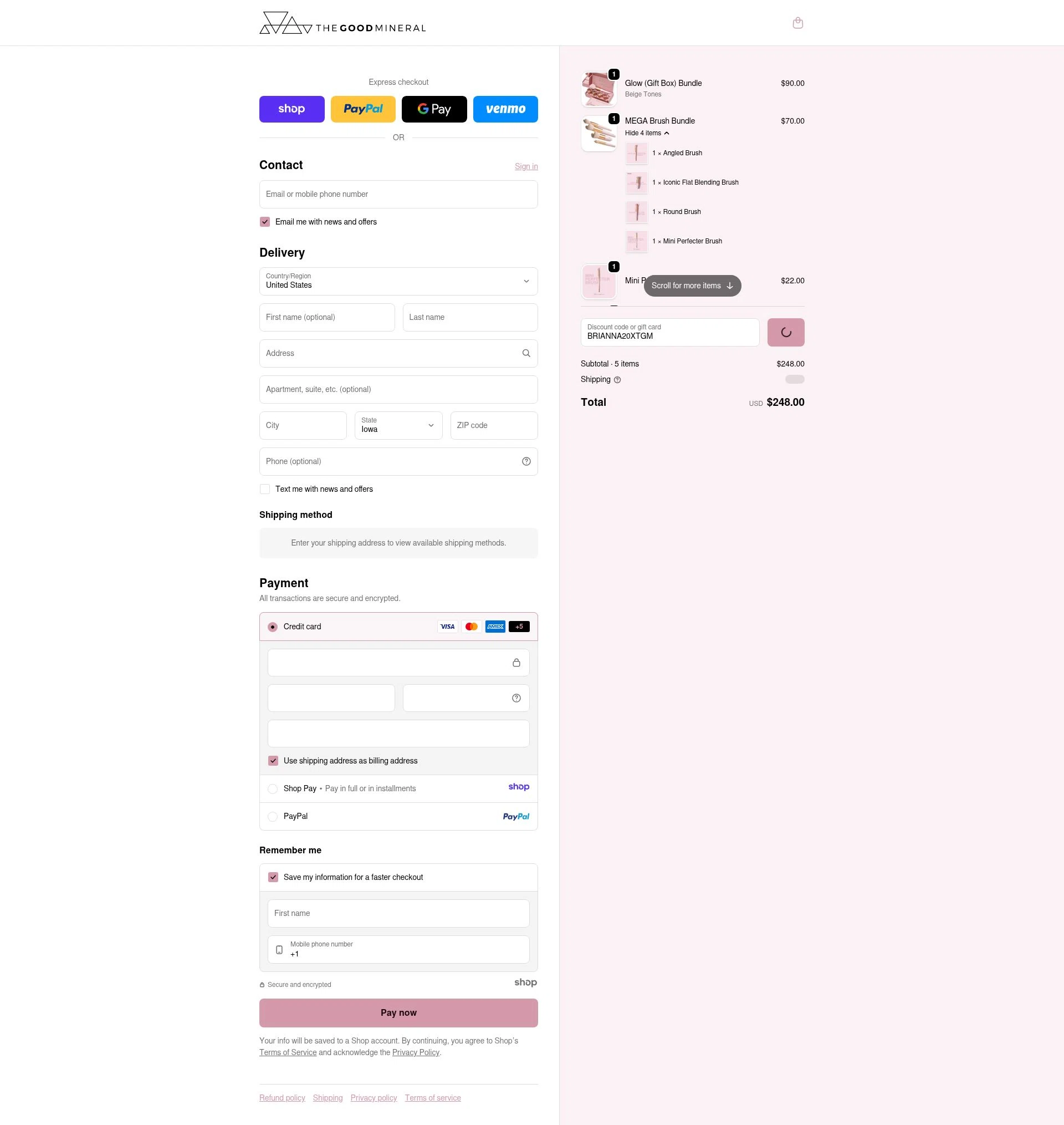 THE GOOD MINERAL checkout page showing THE GOOD MINERAL promo code box | Screenshot taken by SimplyCodes community member on Dec 28, 2025