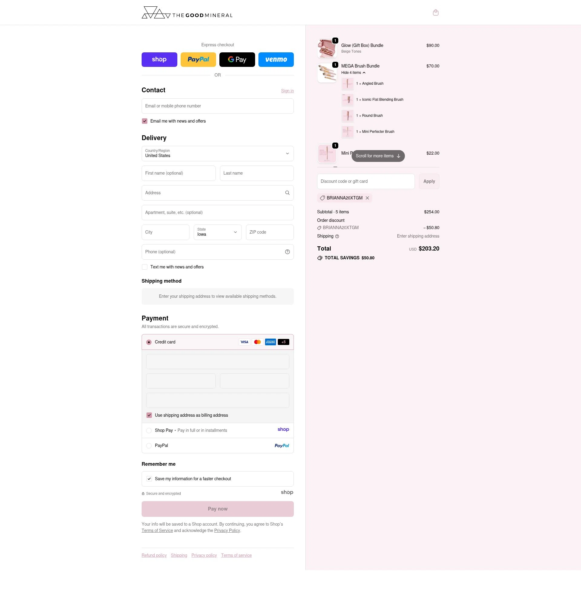 THE GOOD MINERAL checkout page showing THE GOOD MINERAL promo code box | Screenshot taken by SimplyCodes community member on Jan 2, 2026