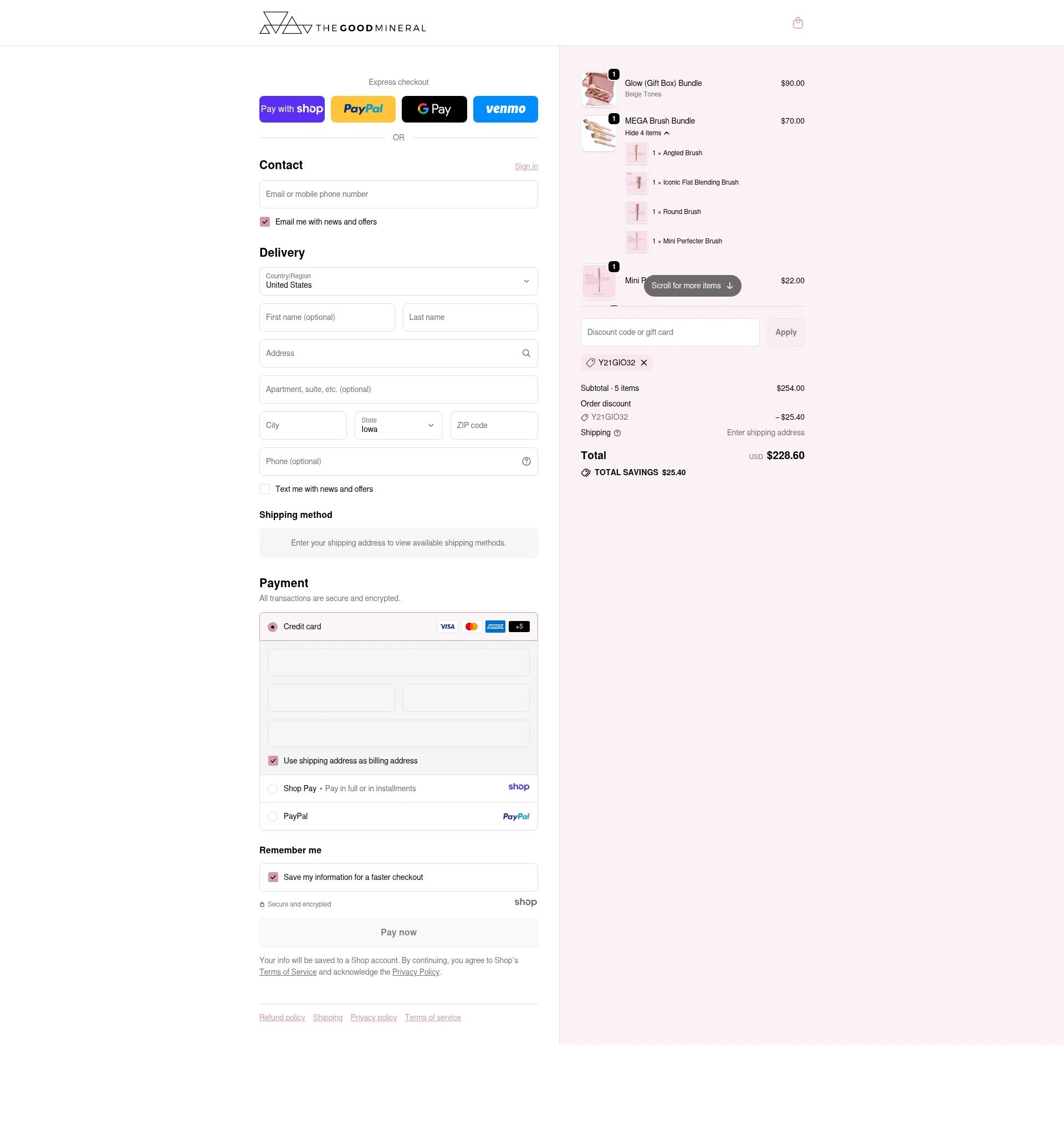 THE GOOD MINERAL checkout page showing THE GOOD MINERAL promo code box | Screenshot taken by SimplyCodes community member on Jan 7, 2026