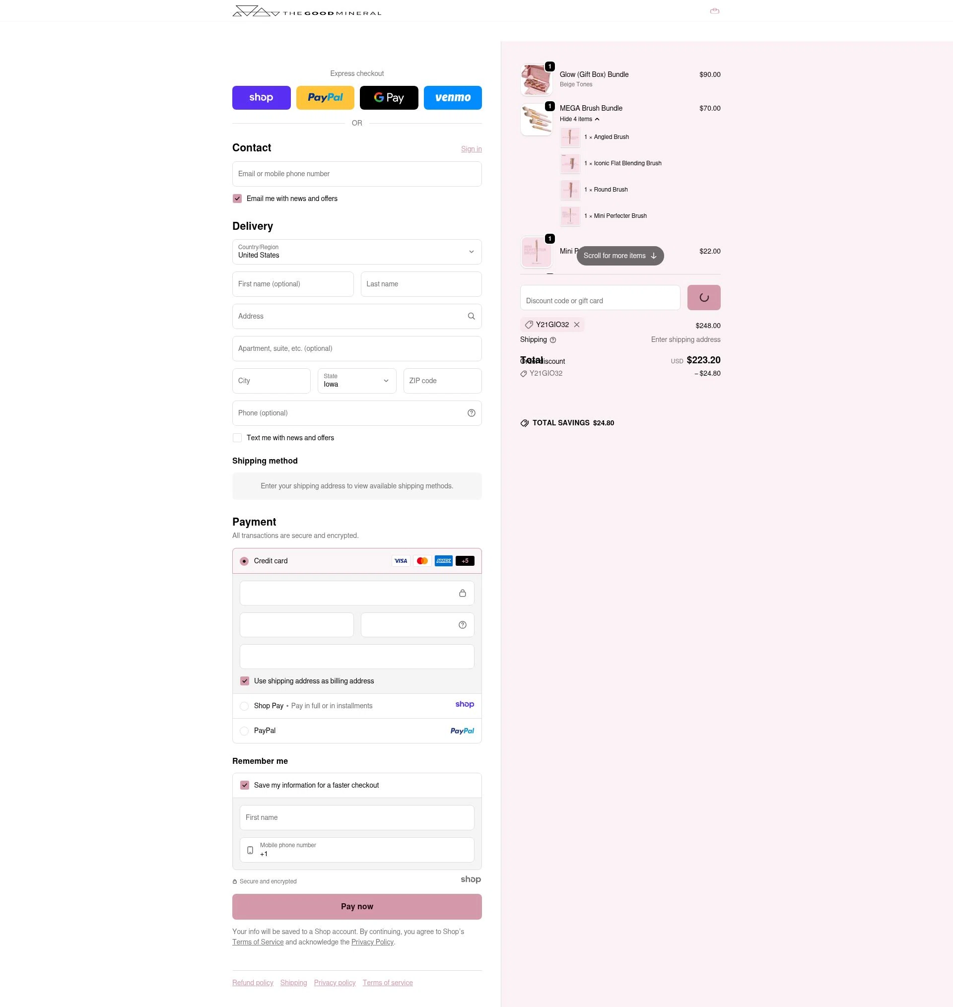 THE GOOD MINERAL checkout page showing THE GOOD MINERAL promo code box | Screenshot taken by SimplyCodes community member on Dec 28, 2025