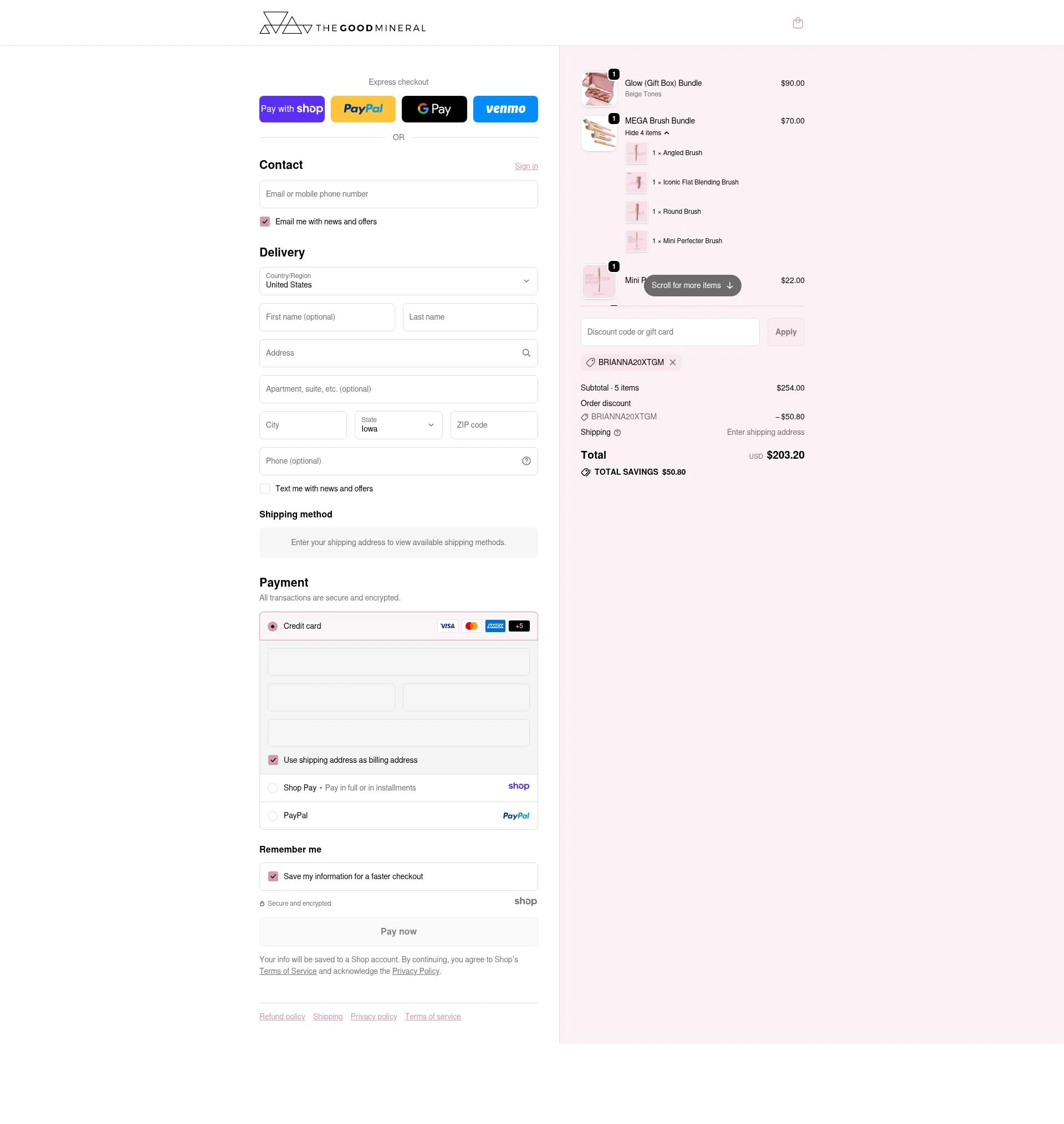 THE GOOD MINERAL checkout page showing THE GOOD MINERAL promo code box | Screenshot taken by SimplyCodes community member on Jan 7, 2026