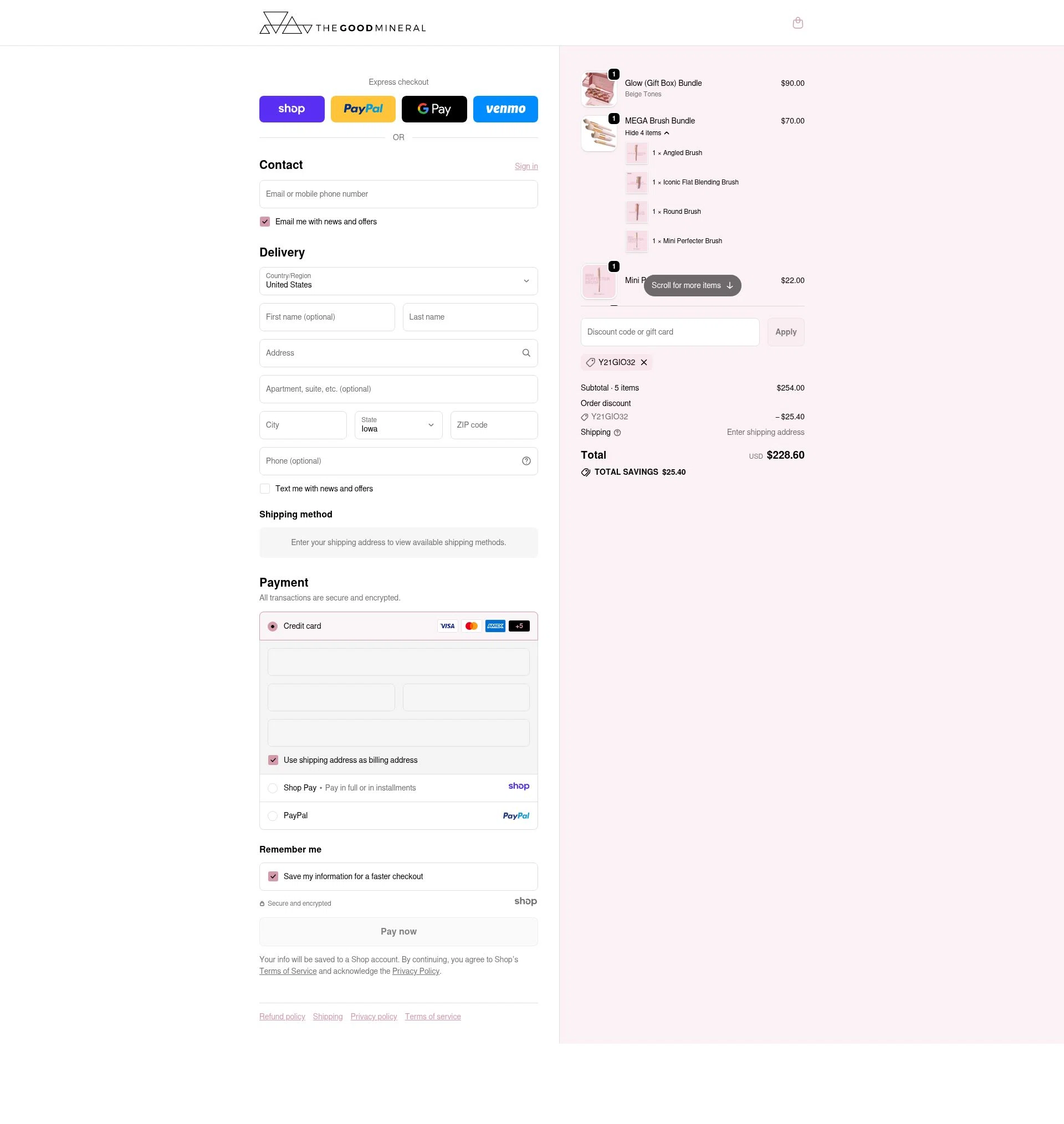 THE GOOD MINERAL checkout page showing THE GOOD MINERAL promo code box | Screenshot taken by SimplyCodes community member on Jan 2, 2026