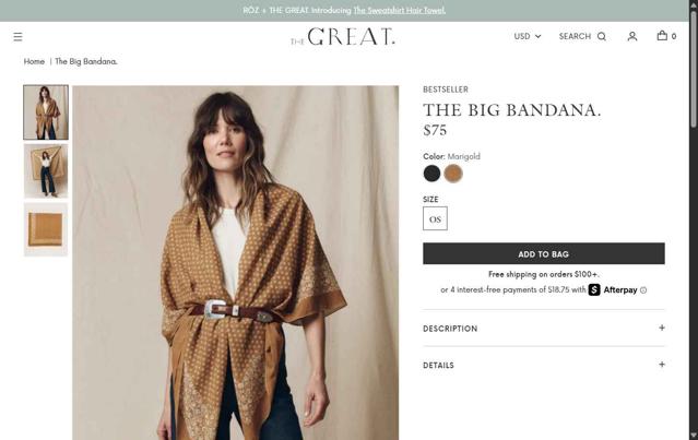 The Great. checkout page showing The Great. promo code box | Screenshot taken by SimplyCodes community member on Jul 21, 2025