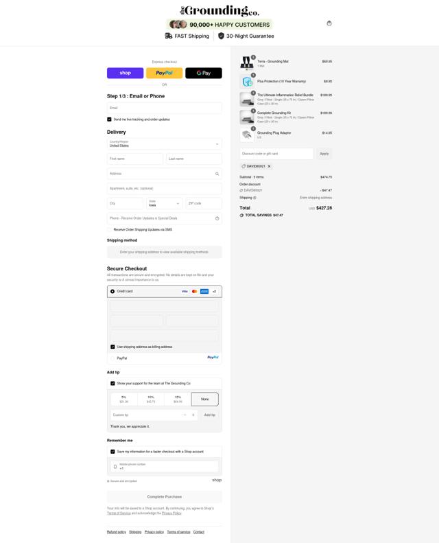 The Grounding Co. checkout page showing The Grounding Co. discount code box | Screenshot taken by SimplyCodes community member on Sep 13, 2025