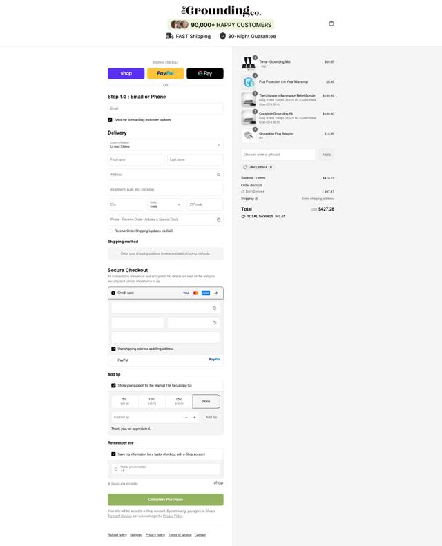 The Grounding Co. checkout page showing The Grounding Co. discount code box | Screenshot taken by SimplyCodes community member on Sep 13, 2025