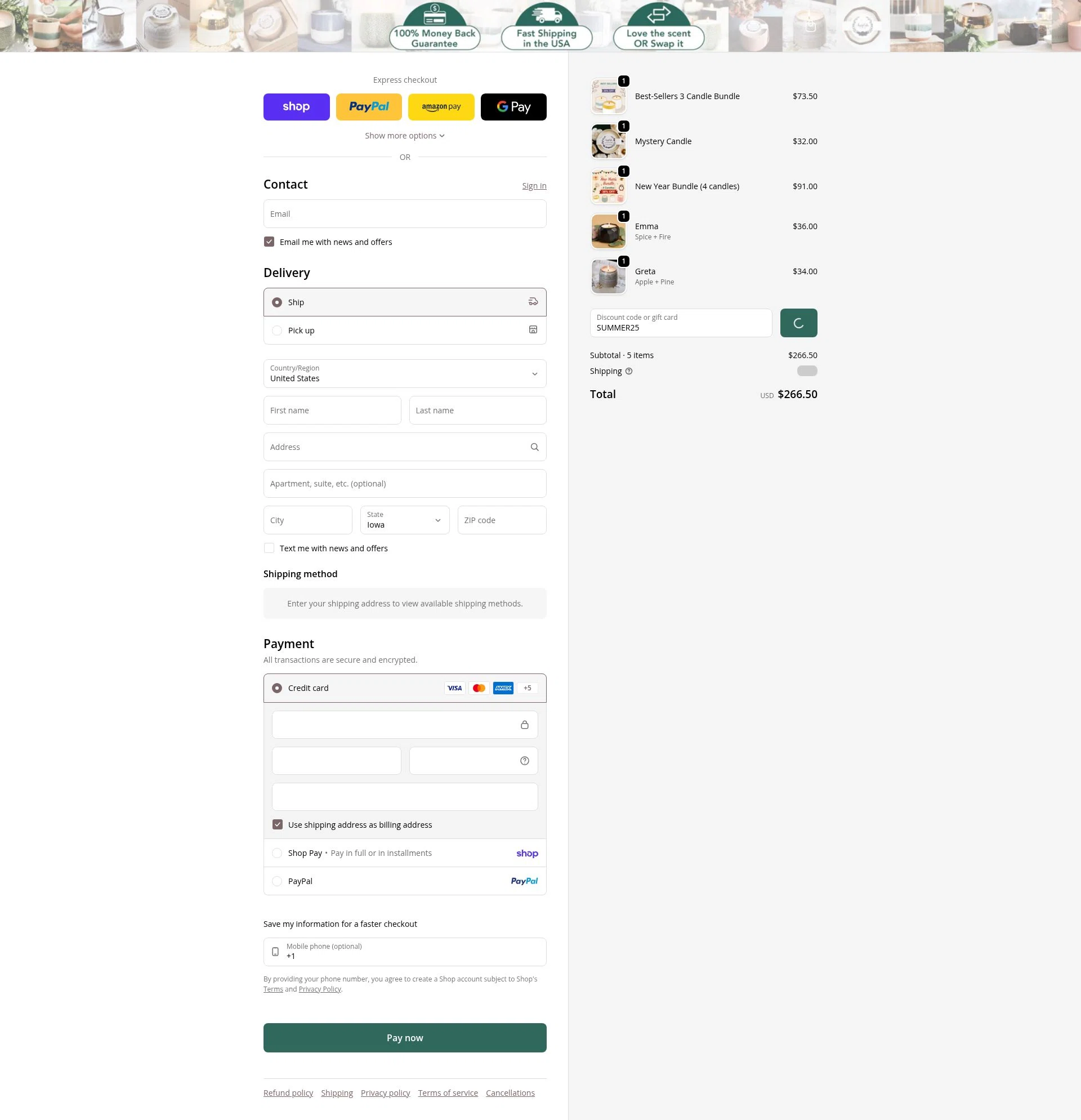 The Growing Candle checkout page showing The Growing Candle discount code box | Screenshot taken by SimplyCodes community member on Feb 4, 2026