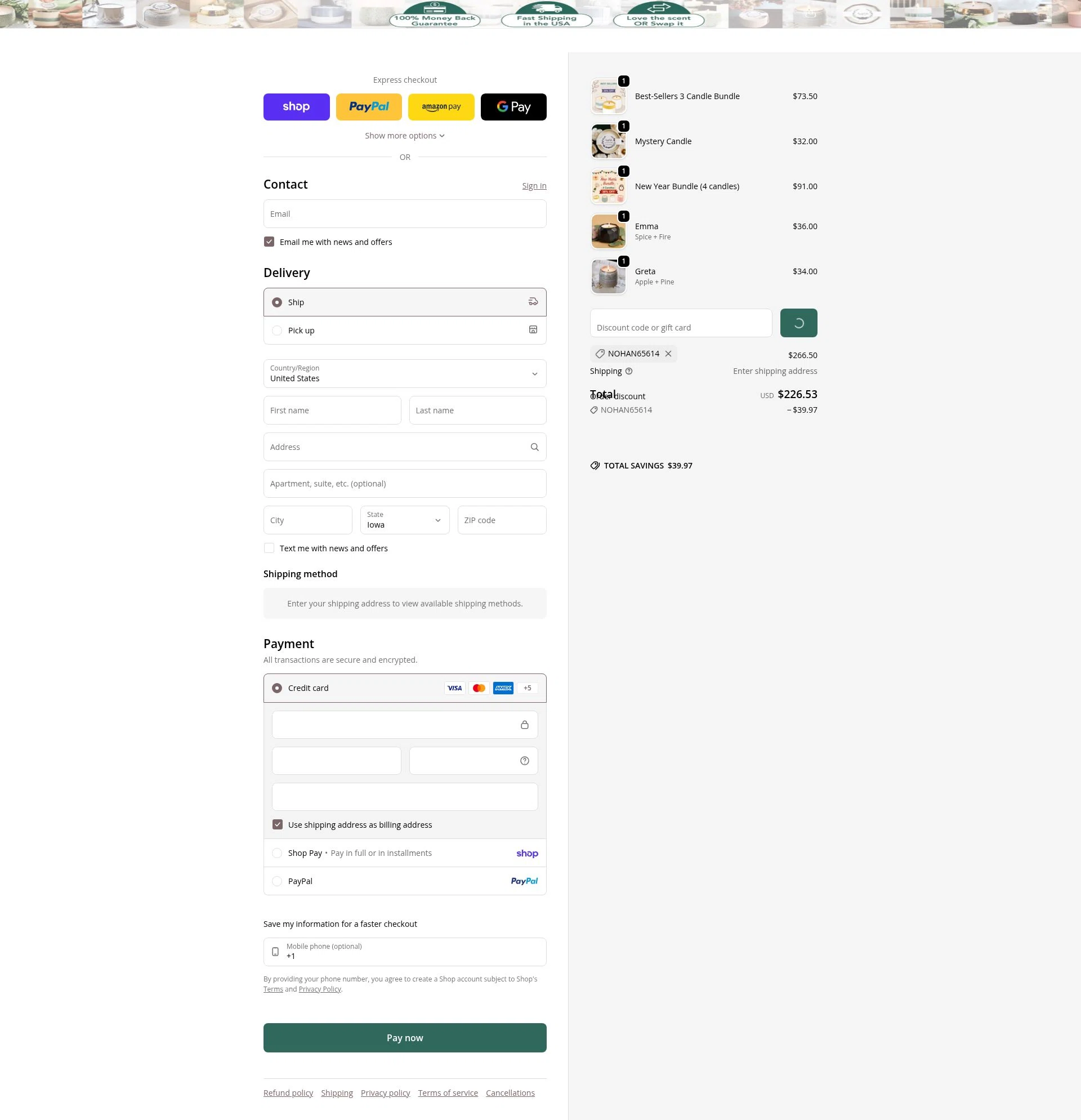 The Growing Candle checkout page showing The Growing Candle discount code box | Screenshot taken by SimplyCodes community member on Feb 4, 2026