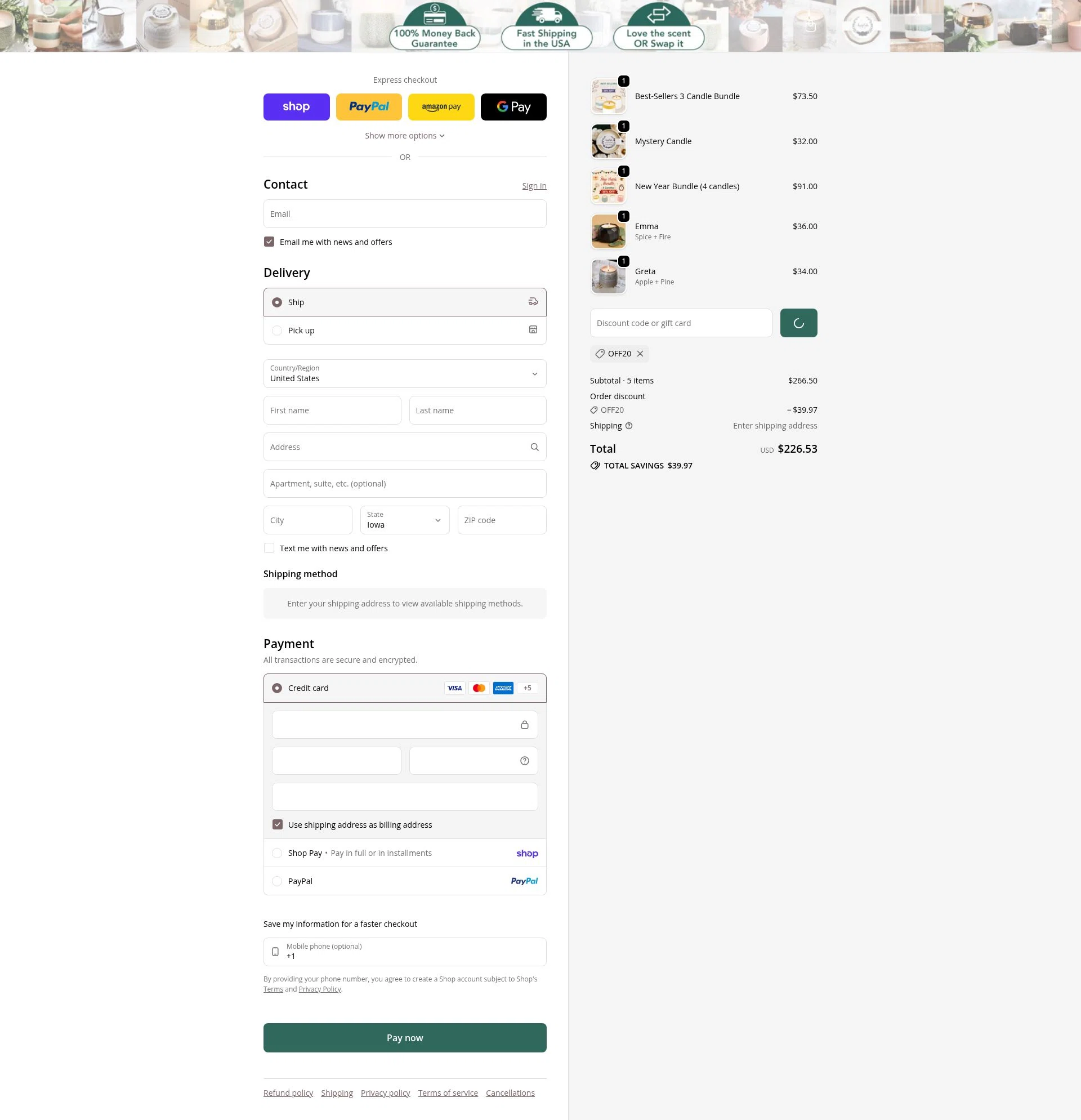 The Growing Candle checkout page showing The Growing Candle discount code box | Screenshot taken by SimplyCodes community member on Feb 4, 2026