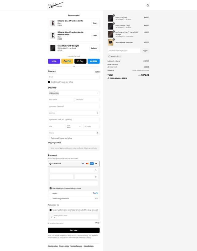 The Hair Shop checkout page showing The Hair Shop discount code box | Screenshot taken by SimplyCodes community member on Sep 12, 2025