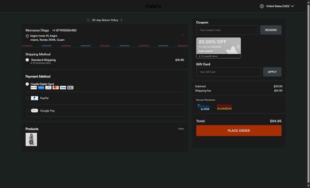HALARA checkout page showing HALARA coupon code box | Screenshot taken by SimplyCodes community member on Aug 26, 2025