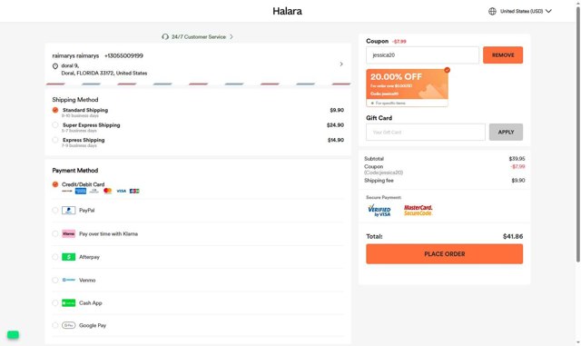HALARA checkout page showing HALARA coupon code box | Screenshot taken by SimplyCodes community member on Aug 26, 2025
