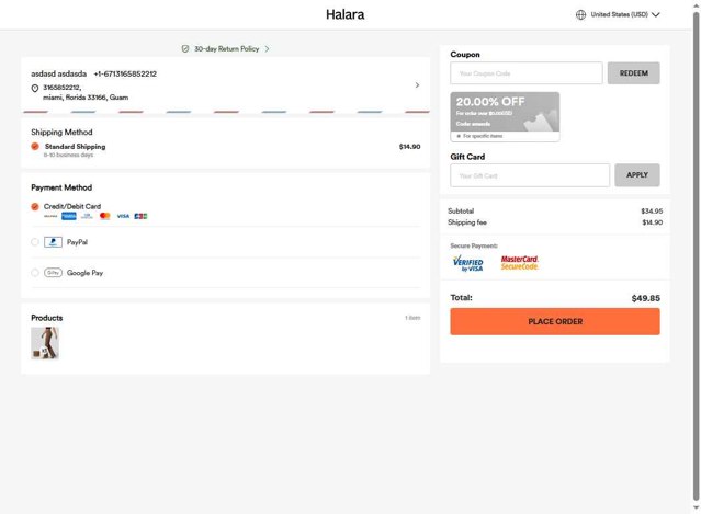 HALARA checkout page showing HALARA coupon code box | Screenshot taken by SimplyCodes community member on Aug 26, 2025