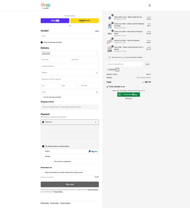 The Happy Planner checkout page showing The Happy Planner discount code box | Screenshot taken by SimplyCodes community member on Jan 31, 2025