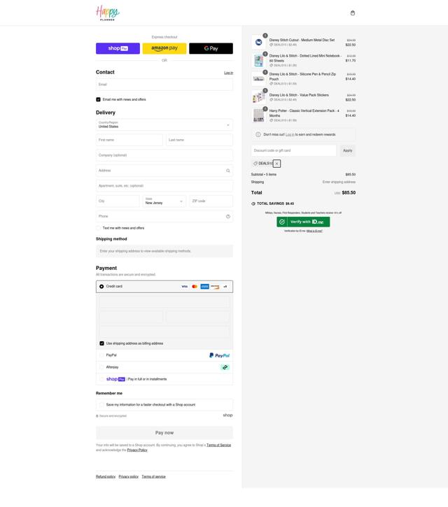 The Happy Planner checkout page showing The Happy Planner discount code box | Screenshot taken by SimplyCodes community member on Jan 14, 2025
