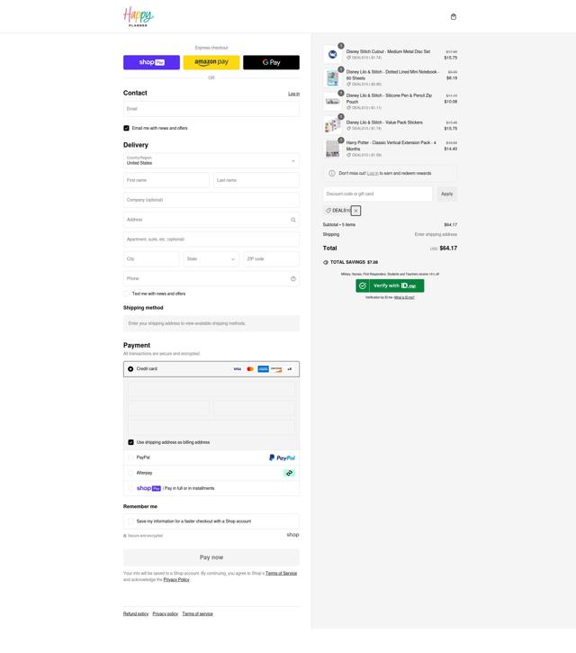 The Happy Planner checkout page showing The Happy Planner discount code box | Screenshot taken by SimplyCodes community member on Jan 19, 2025