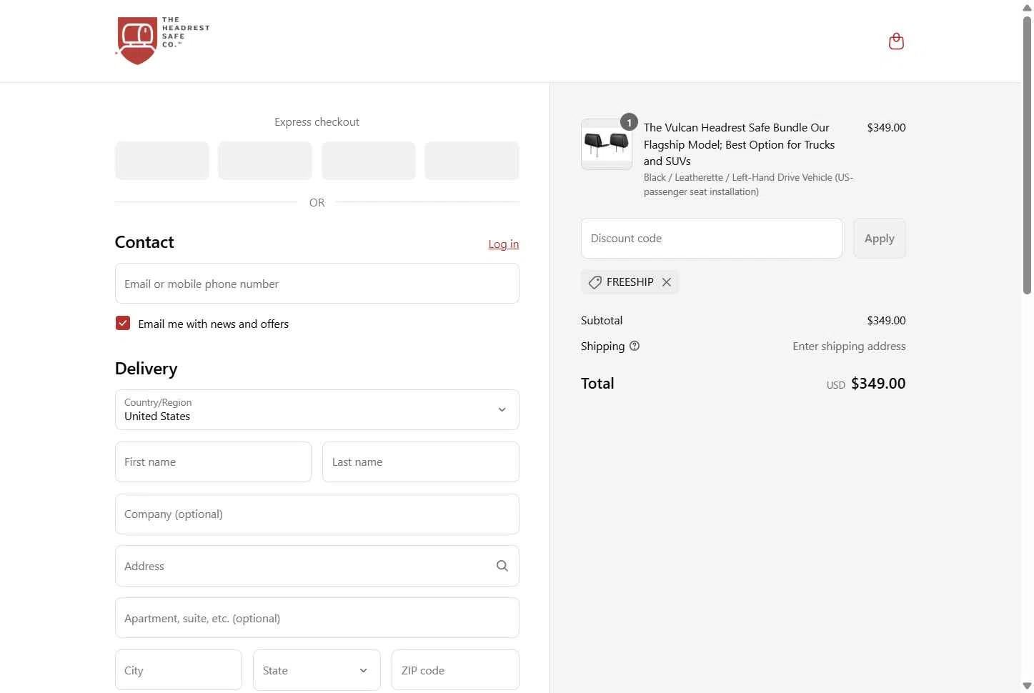The Headrest Safe checkout page showing The Headrest Safe promo code box | Screenshot taken by SimplyCodes community member on Aug 7, 2025