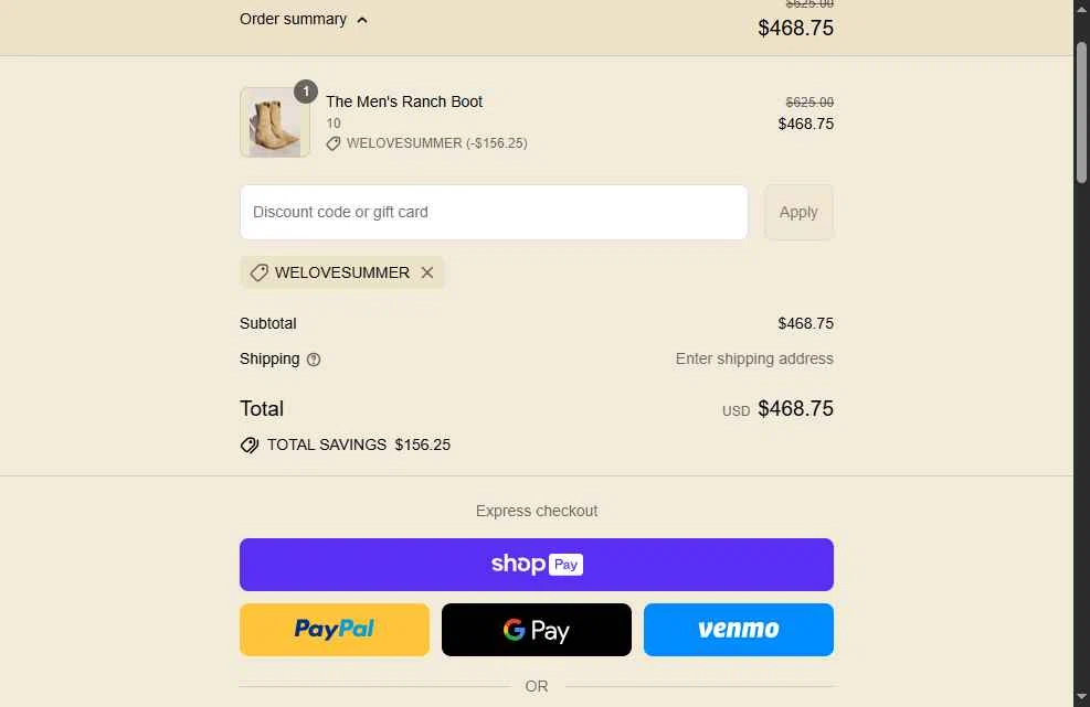 HEY GANG checkout page showing HEY GANG discount code box | Screenshot taken by SimplyCodes community member on Jul 2, 2025