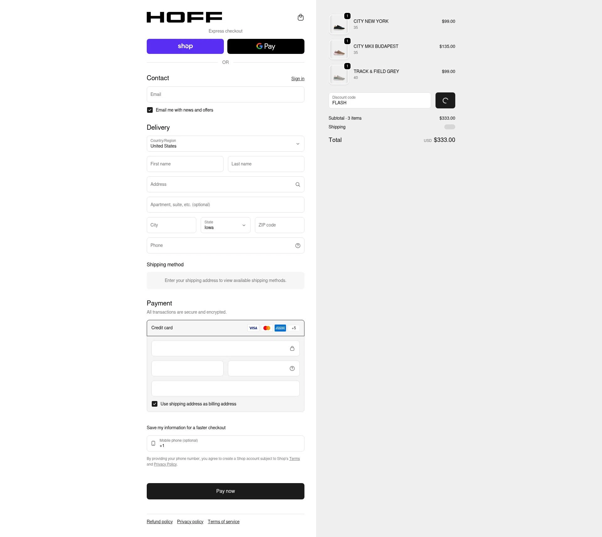 HOFF checkout page showing HOFF discount code box | Screenshot taken by SimplyCodes community member on Feb 13, 2026