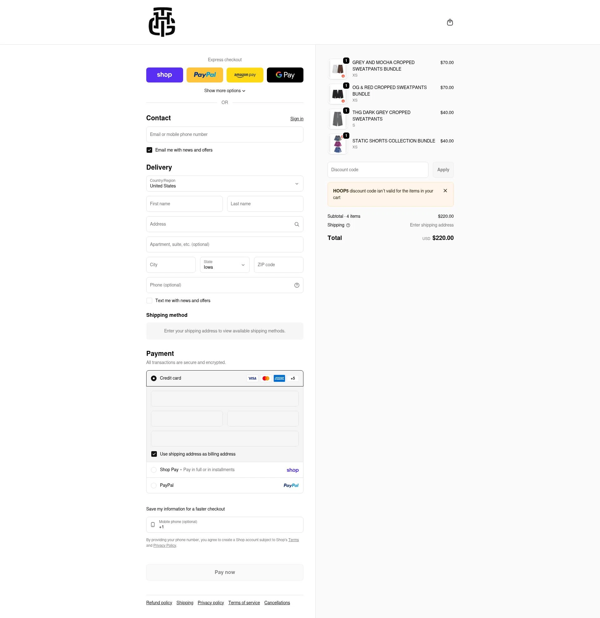 The Hoop Gang checkout page showing The Hoop Gang discount code box | Screenshot taken by SimplyCodes community member on Feb 21, 2026