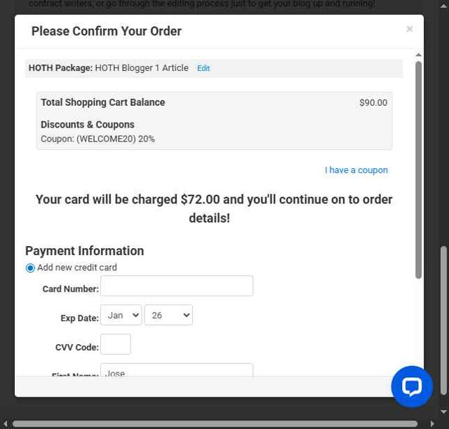 The HOTH checkout page showing The HOTH promo code box | Screenshot taken by SimplyCodes community member on Aug 24, 2025