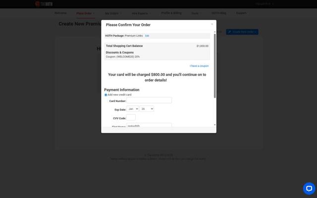 The HOTH checkout page showing The HOTH promo code box | Screenshot taken by SimplyCodes community member on Sep 2, 2025