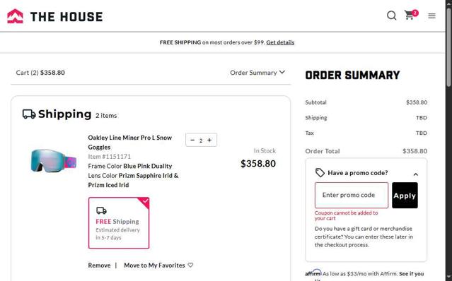 The-House.com checkout page showing The-House.com discount code box | Screenshot taken by SimplyCodes community member on Sep 6, 2025