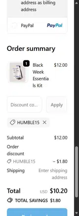 HUMBLE15 coupon verification screenshot