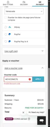 The Iconic coupon verification screenshot