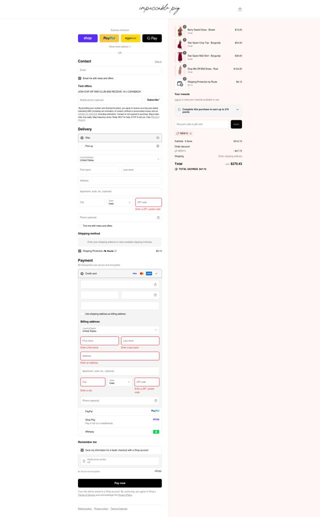 The Impeccable Pig checkout page showing The Impeccable Pig promo code box | Screenshot taken by SimplyCodes community member on Sep 10, 2025