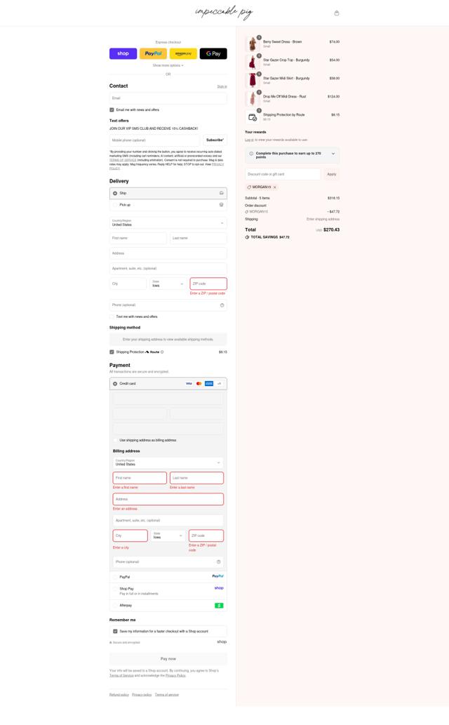 The Impeccable Pig checkout page showing The Impeccable Pig promo code box | Screenshot taken by SimplyCodes community member on Sep 14, 2025