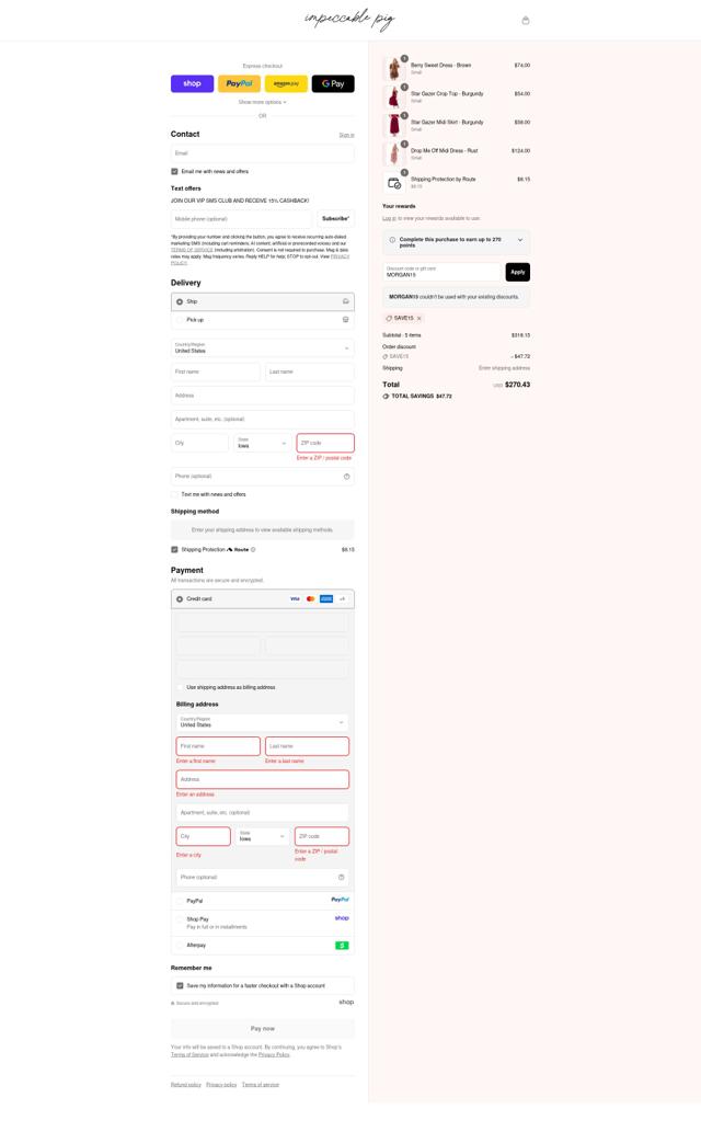 The Impeccable Pig checkout page showing The Impeccable Pig promo code box | Screenshot taken by SimplyCodes community member on Sep 10, 2025