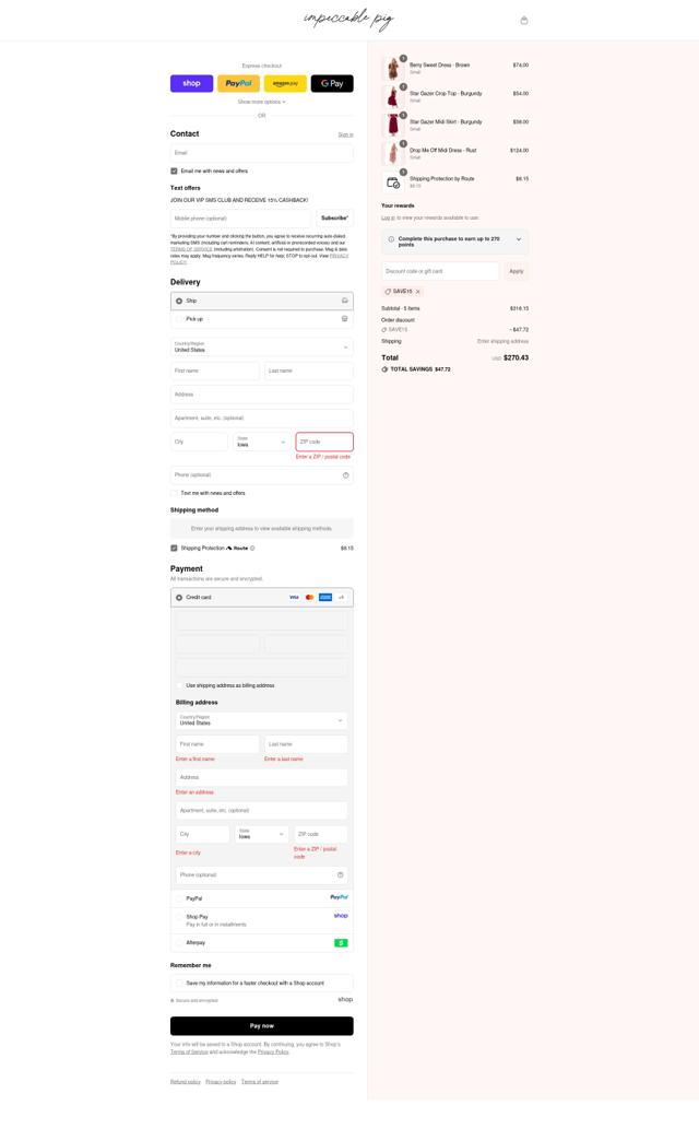 The Impeccable Pig checkout page showing The Impeccable Pig promo code box | Screenshot taken by SimplyCodes community member on Sep 10, 2025