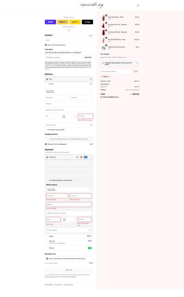 The Impeccable Pig checkout page showing The Impeccable Pig promo code box | Screenshot taken by SimplyCodes community member on Sep 14, 2025