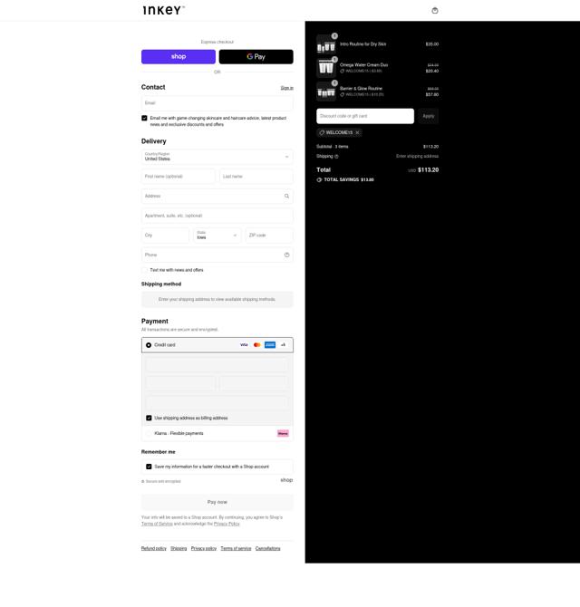 The INKEY List checkout page showing The INKEY List coupon code box | Screenshot taken by SimplyCodes community member on Sep 15, 2025