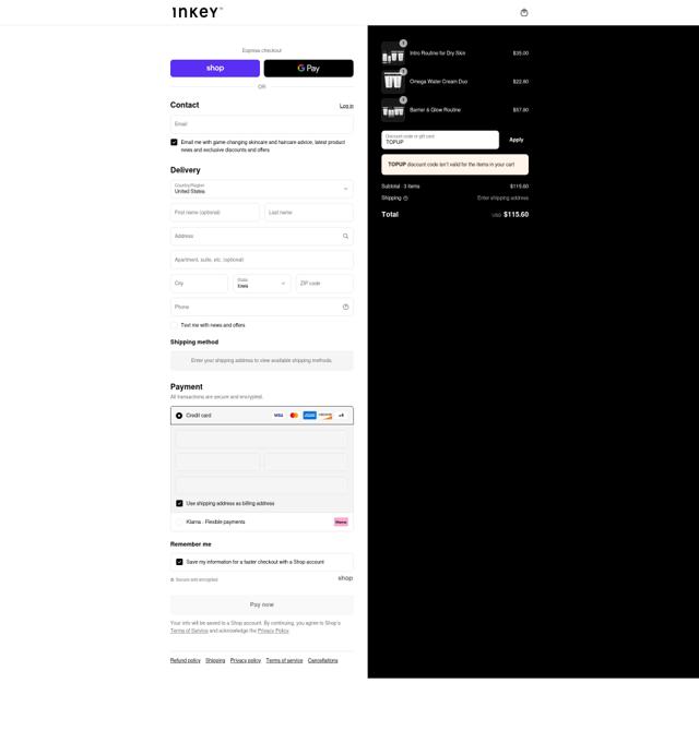 The INKEY List checkout page showing The INKEY List coupon code box | Screenshot taken by SimplyCodes community member on Sep 5, 2025