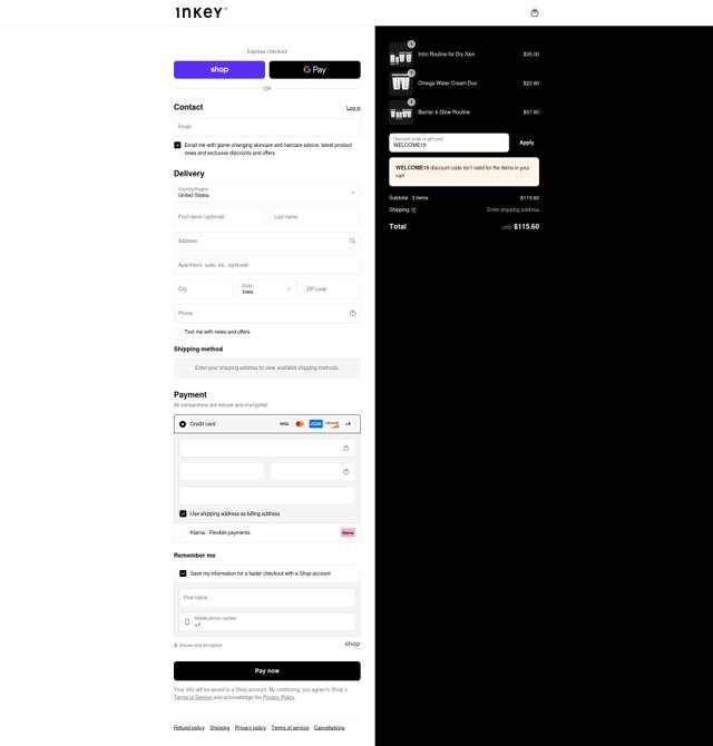 The INKEY List checkout page showing The INKEY List coupon code box | Screenshot taken by SimplyCodes community member on Sep 7, 2025